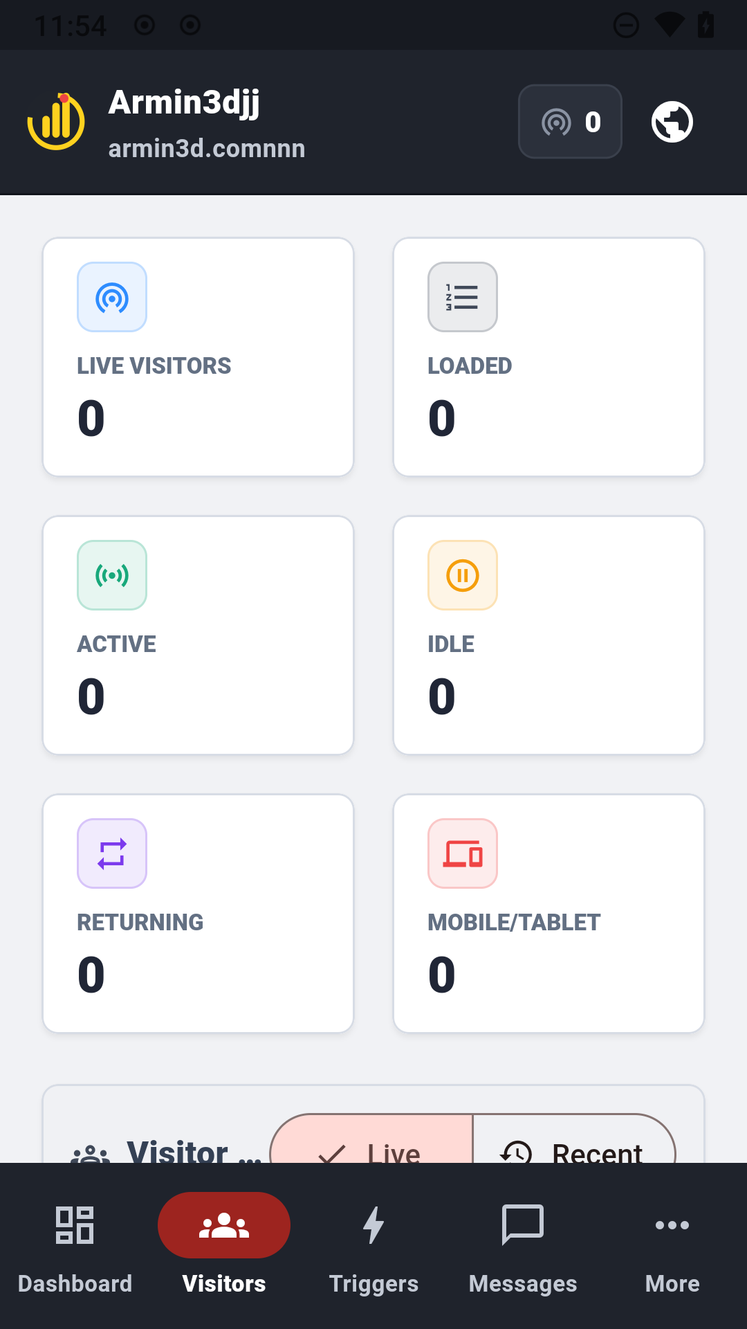 Hitsteps mobile live visitors screen